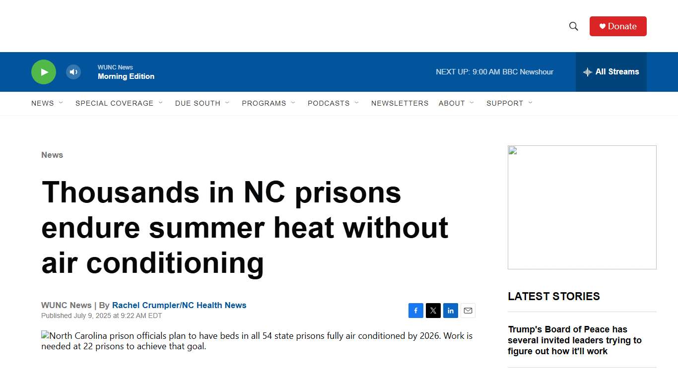 Thousands in NC prisons endure summer heat without air conditioning | WUNC News